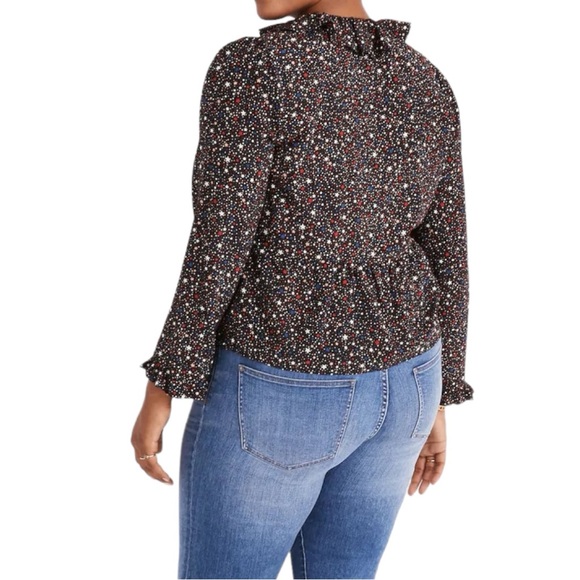 Madewell 100% Silk Starry Night Ruffle Hem Long Sleeve Wrap Holiday Blouse Top - Picture 7 of 14